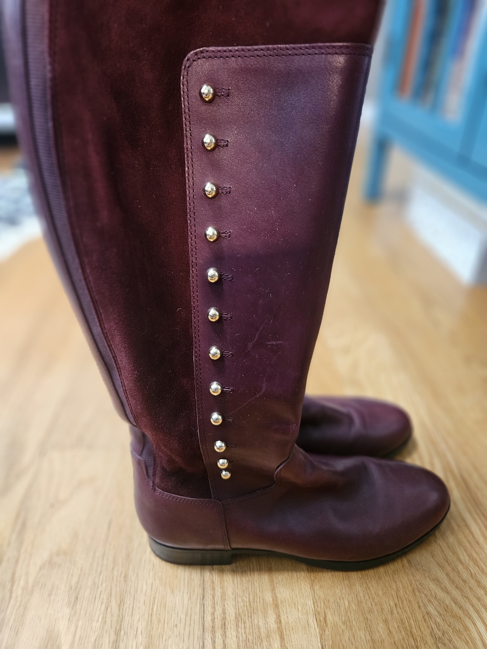 Marc Fisher Burgundy Knee-High Button-Accent Boots